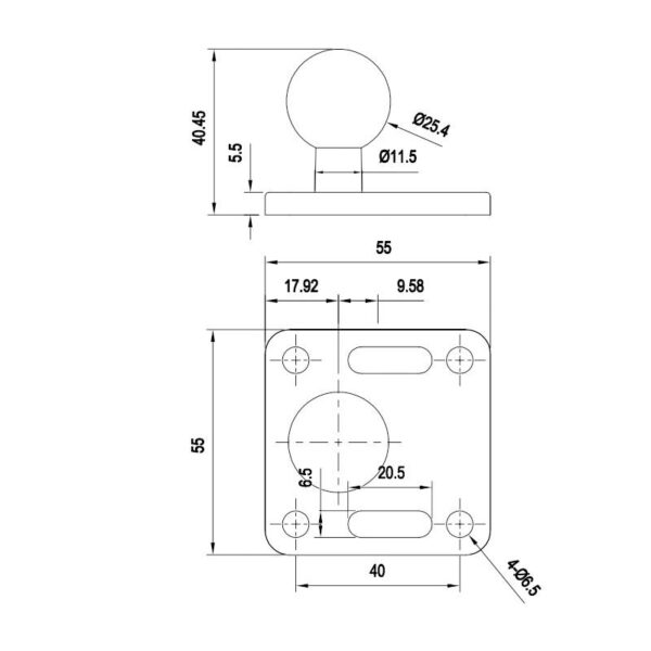 HDMount 55 mm Square Plate - 1" Ball - Image 2