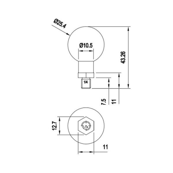 HDMount 1/4" Thread Adaptor - 1" Ball - Image 2