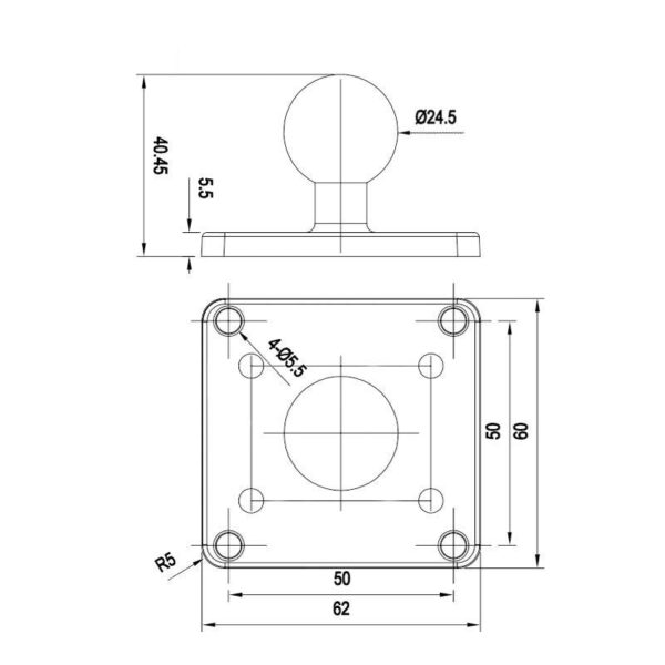 HDMount 60 × 62 mm Plate - 1" Ball - Image 2